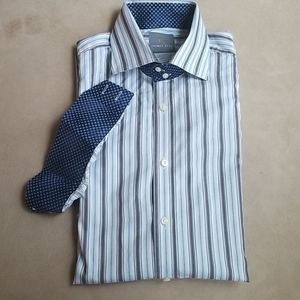 Thomas Dean Large Striped Button Down Shirt